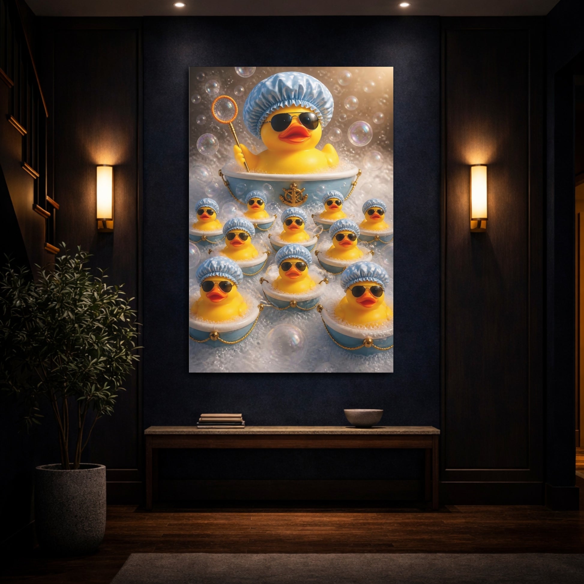Mockup 4. Funny Rubber Duck Fleet shown as canvas print