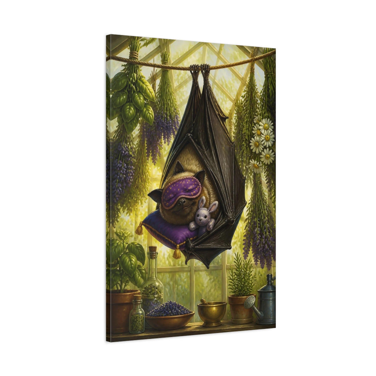 Main Mockup. Funny Sleeping Bat shown as canvas print