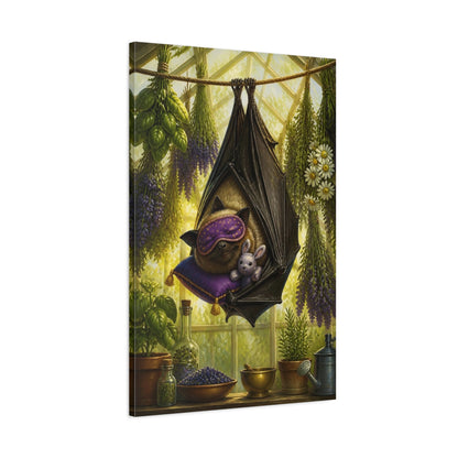 Main Mockup. Funny Sleeping Bat shown as canvas print