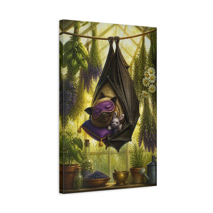Side Mockup 3. Funny Sleeping Bat shown as canvas print