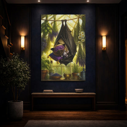 Mockup 4. Funny Sleeping Bat shown as canvas print