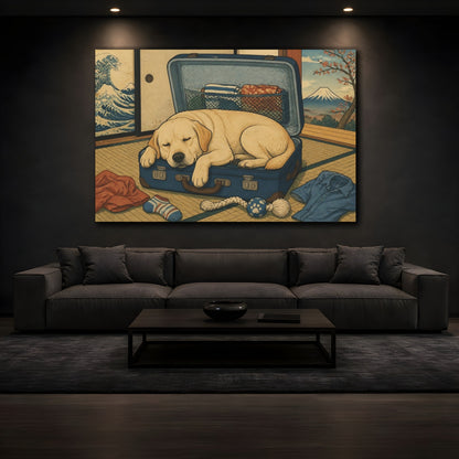 Mockup 3. Funny Sleeping Labrador shown as canvas print