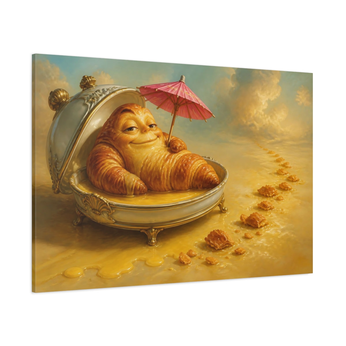 Side Mockup 1. Funny Smug Croissant shown as canvas print