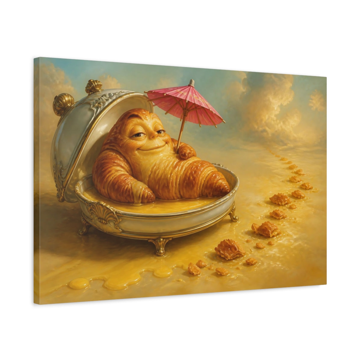 Side Mockup 2. Funny Smug Croissant shown as canvas print