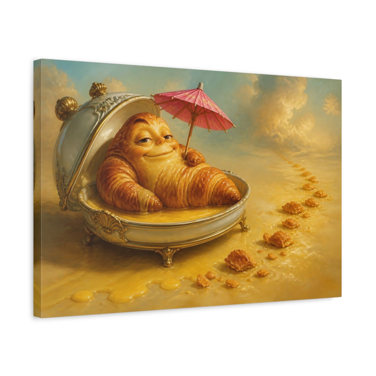 Side Mockup 3. Funny Smug Croissant shown as canvas print