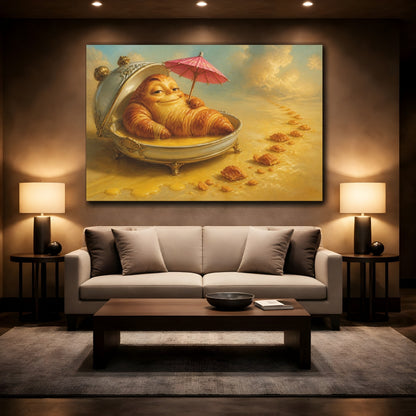 Mockup 2. Funny Smug Croissant shown as canvas print
