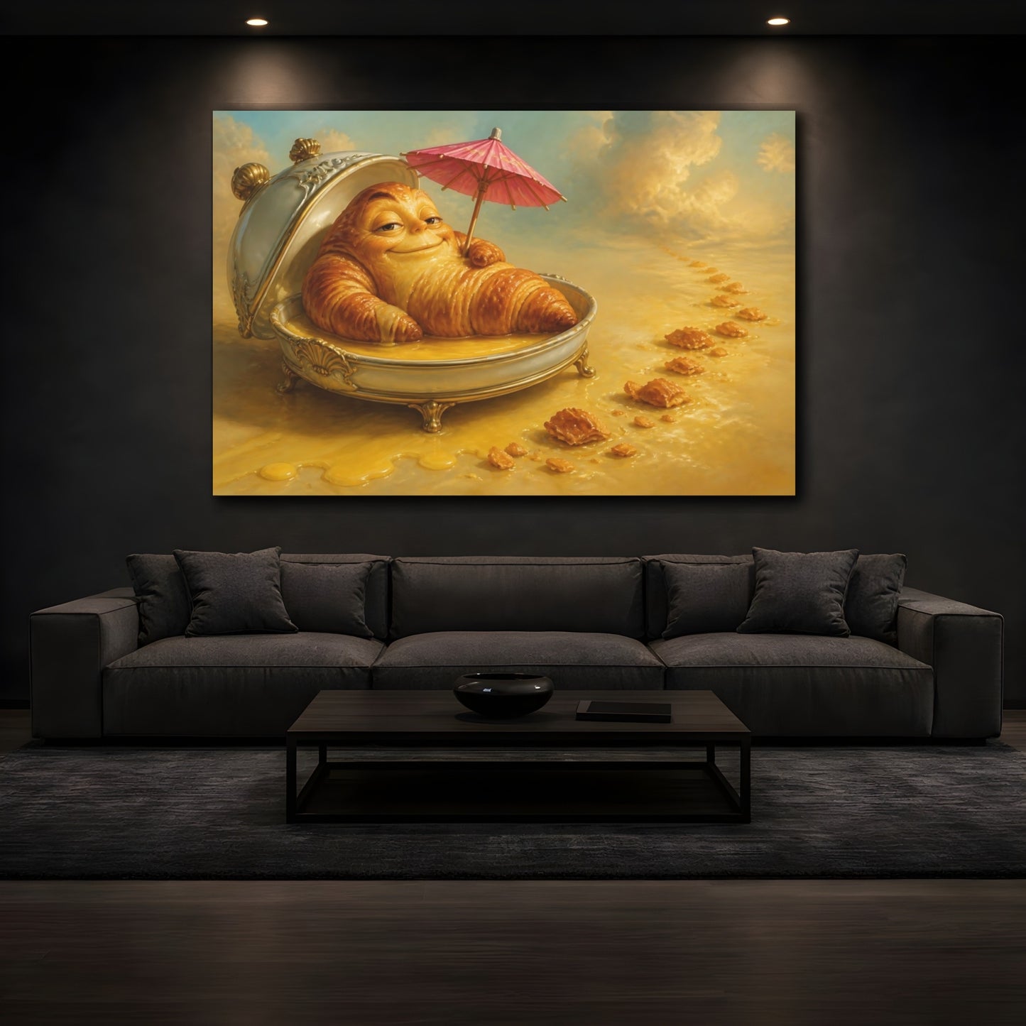 Mockup 3. Funny Smug Croissant shown as canvas print