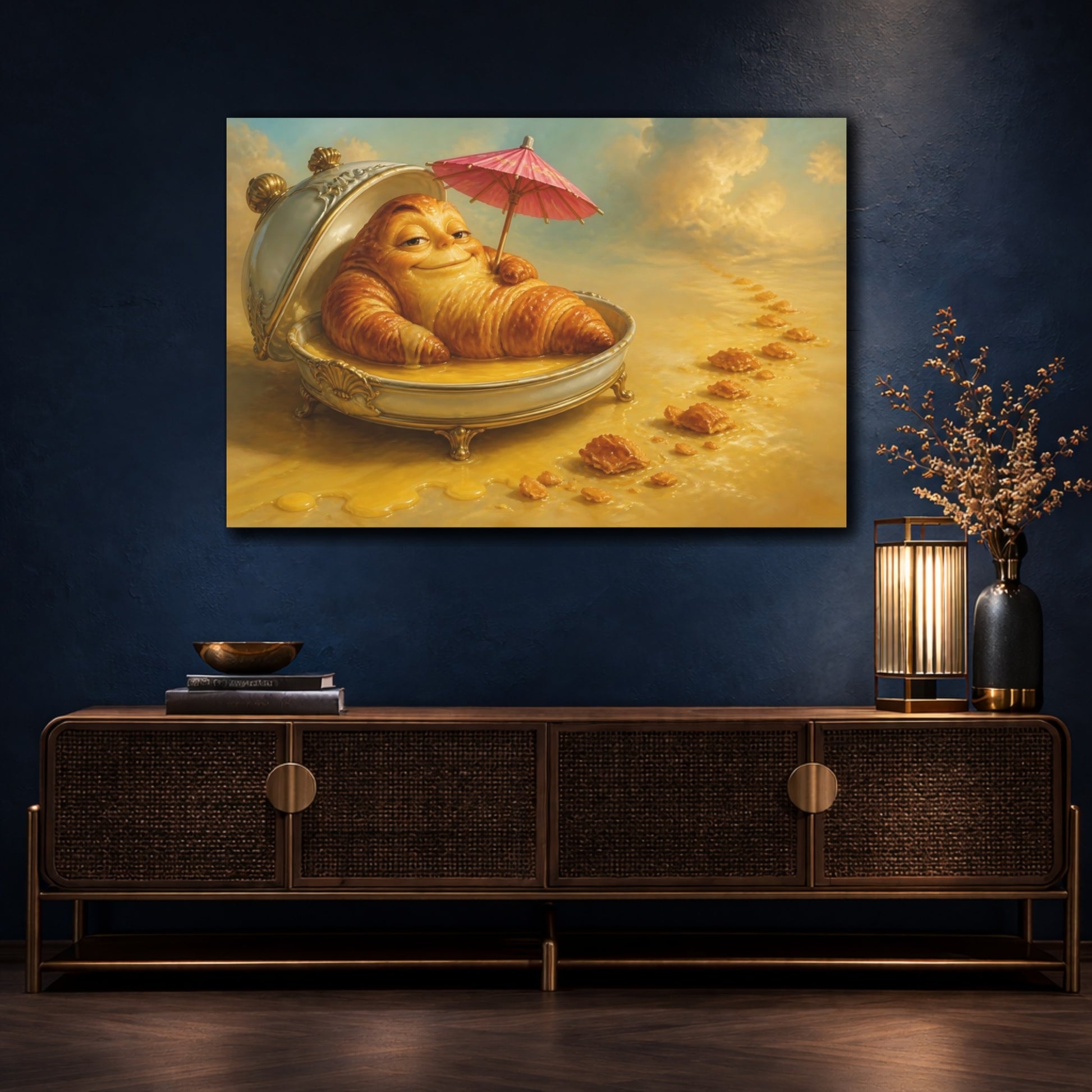 Mockup 4. Funny Smug Croissant shown as canvas print