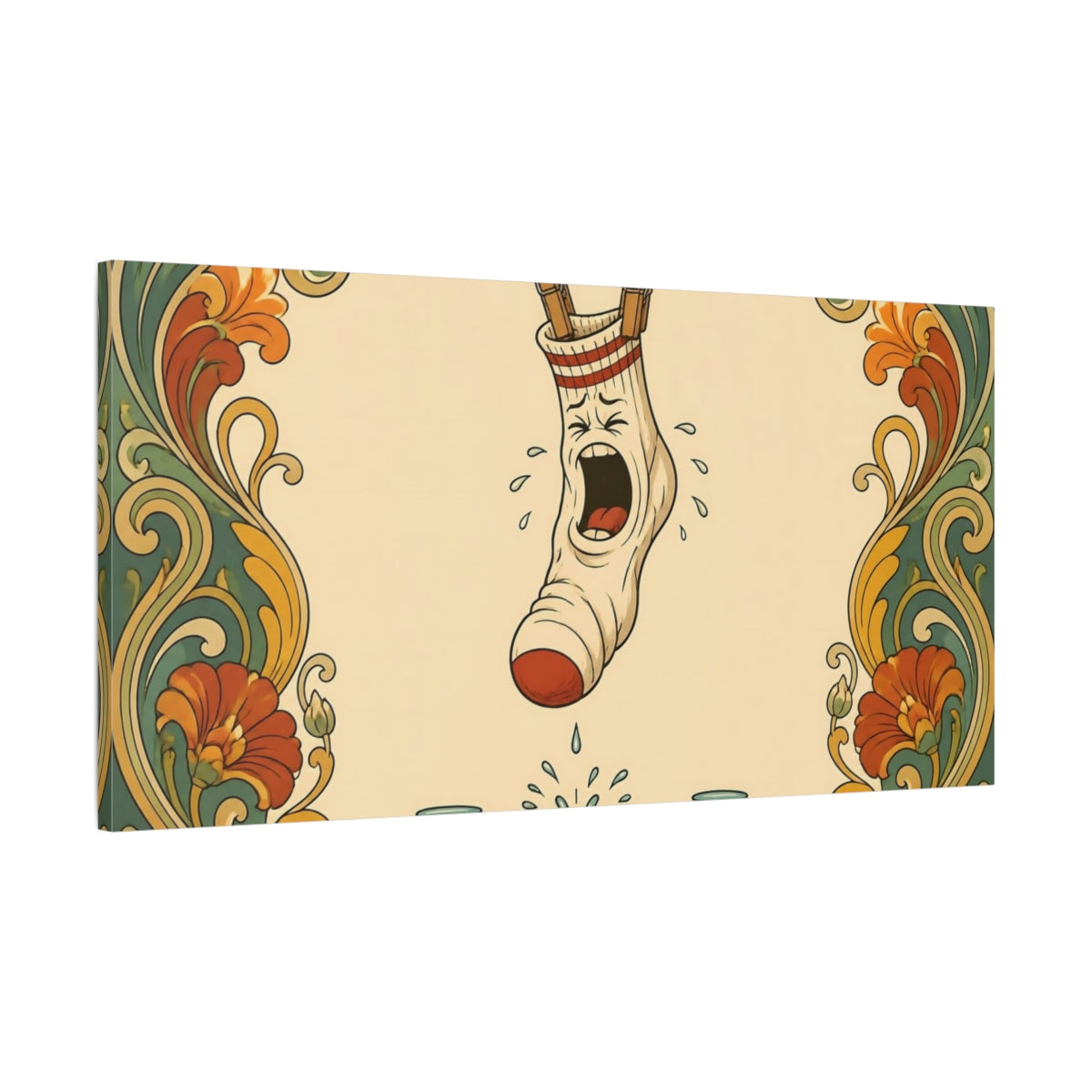 Main Mockup. Funny Squealing Sock shown as canvas print