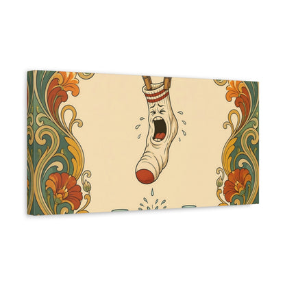 Side Mockup 3. Funny Squealing Sock shown as canvas print