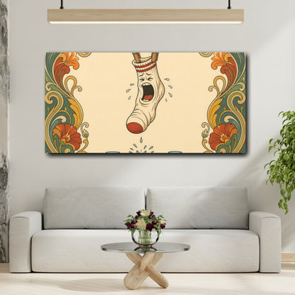 Mockup 2. Funny Squealing Sock shown as canvas print