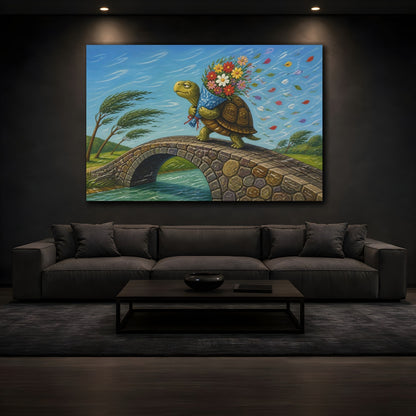 Mockup 3. Funny Tortoise With Flowers shown as canvas print