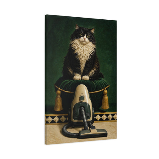 Main Mockup. Funny Tuxedo Cat shown as canvas print