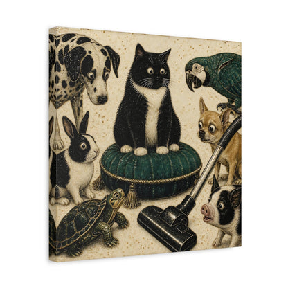 Side Mockup 6. Funny Tuxedo Cat Cushion shown as canvas print