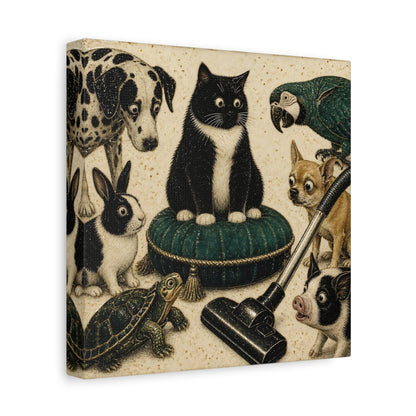 Side Mockup 9. Funny Tuxedo Cat Cushion shown as canvas print