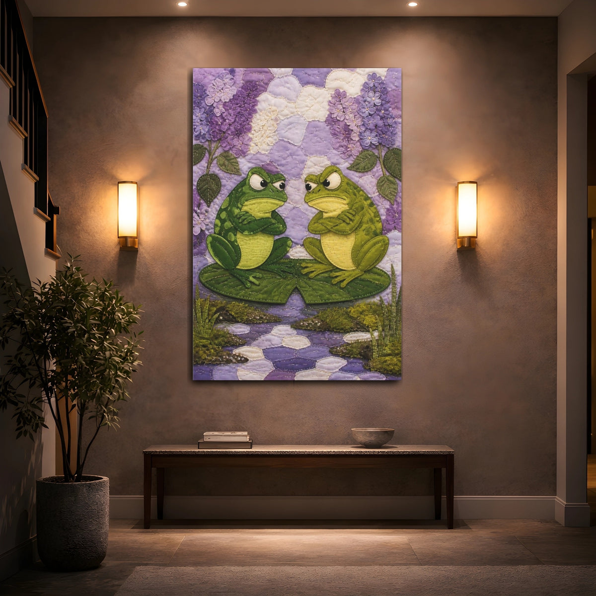 Mockup 2. Funny Two Frogs shown as canvas print