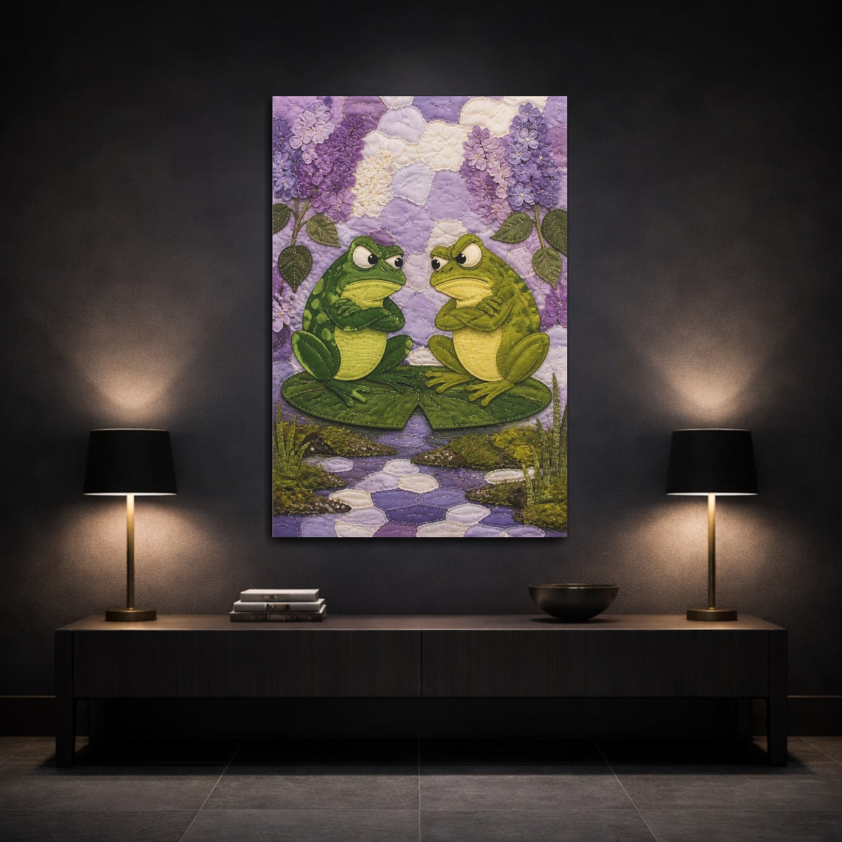 Mockup 3. Funny Two Frogs shown as canvas print