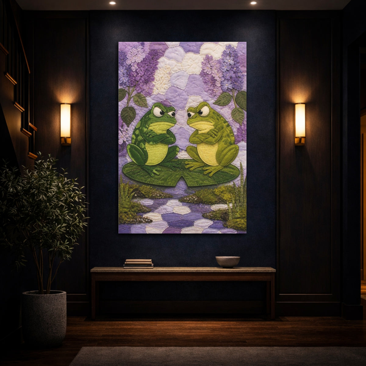 Mockup 4. Funny Two Frogs shown as canvas print