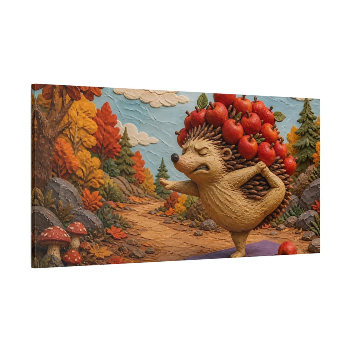 Side Mockup 2. Funny Yoga Hedgehog shown as canvas print