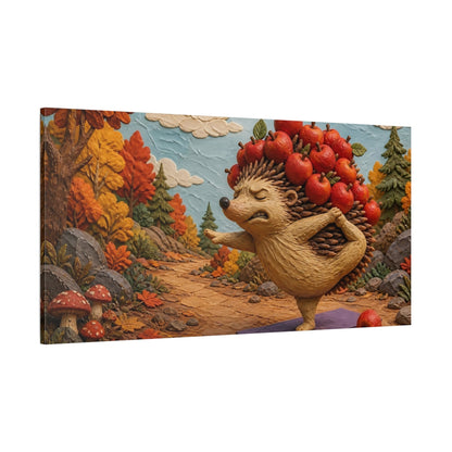 Side Mockup 2. Funny Yoga Hedgehog shown as canvas print