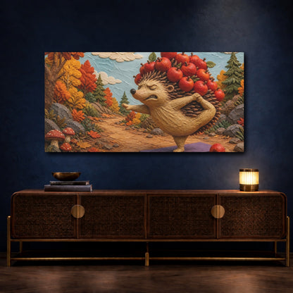 Mockup 4. Funny Yoga Hedgehog shown as canvas print