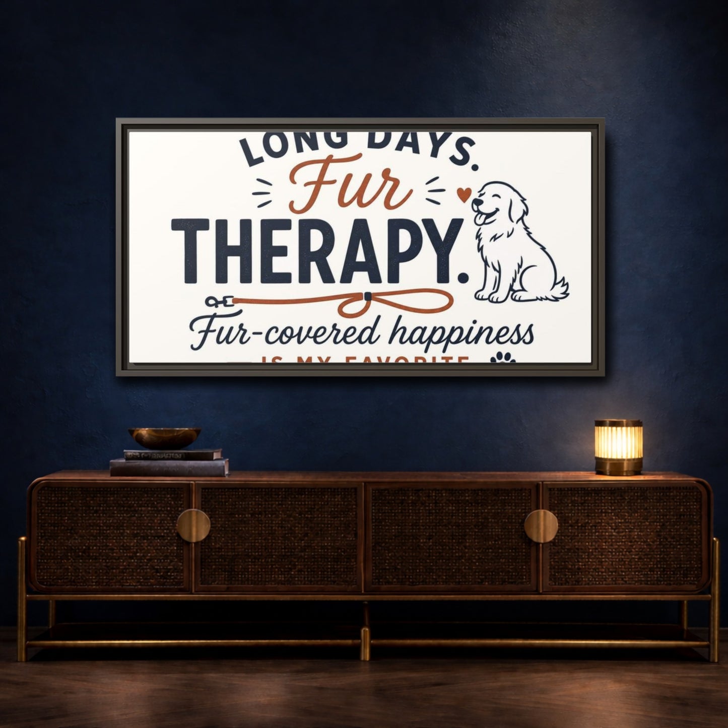 Mockup 4. Fur Therapy Dog Quote shown as framed canvas print