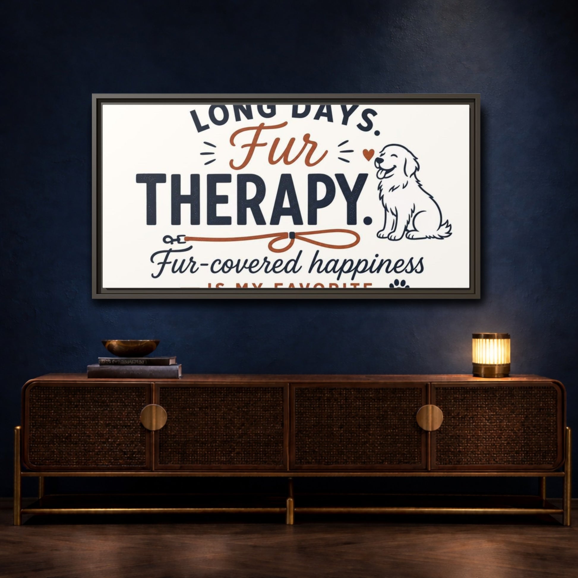 Mockup 4. Fur Therapy Dog Quote shown as framed canvas print