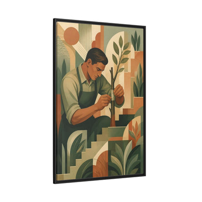 Side Mockup 12. Gardener Motivation Scene shown as framed canvas print