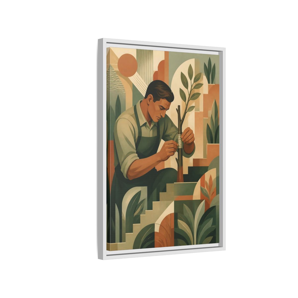 Side Mockup 1. Gardener Motivation Scene shown as framed canvas print