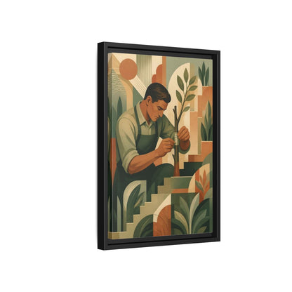 Side Mockup 6. Gardener Motivation Scene shown as framed canvas print