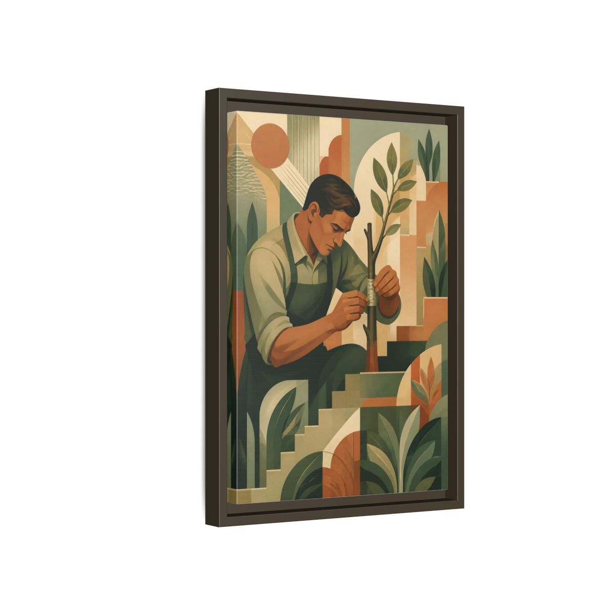 Side Mockup 5. Gardener Motivation Scene shown as framed canvas print