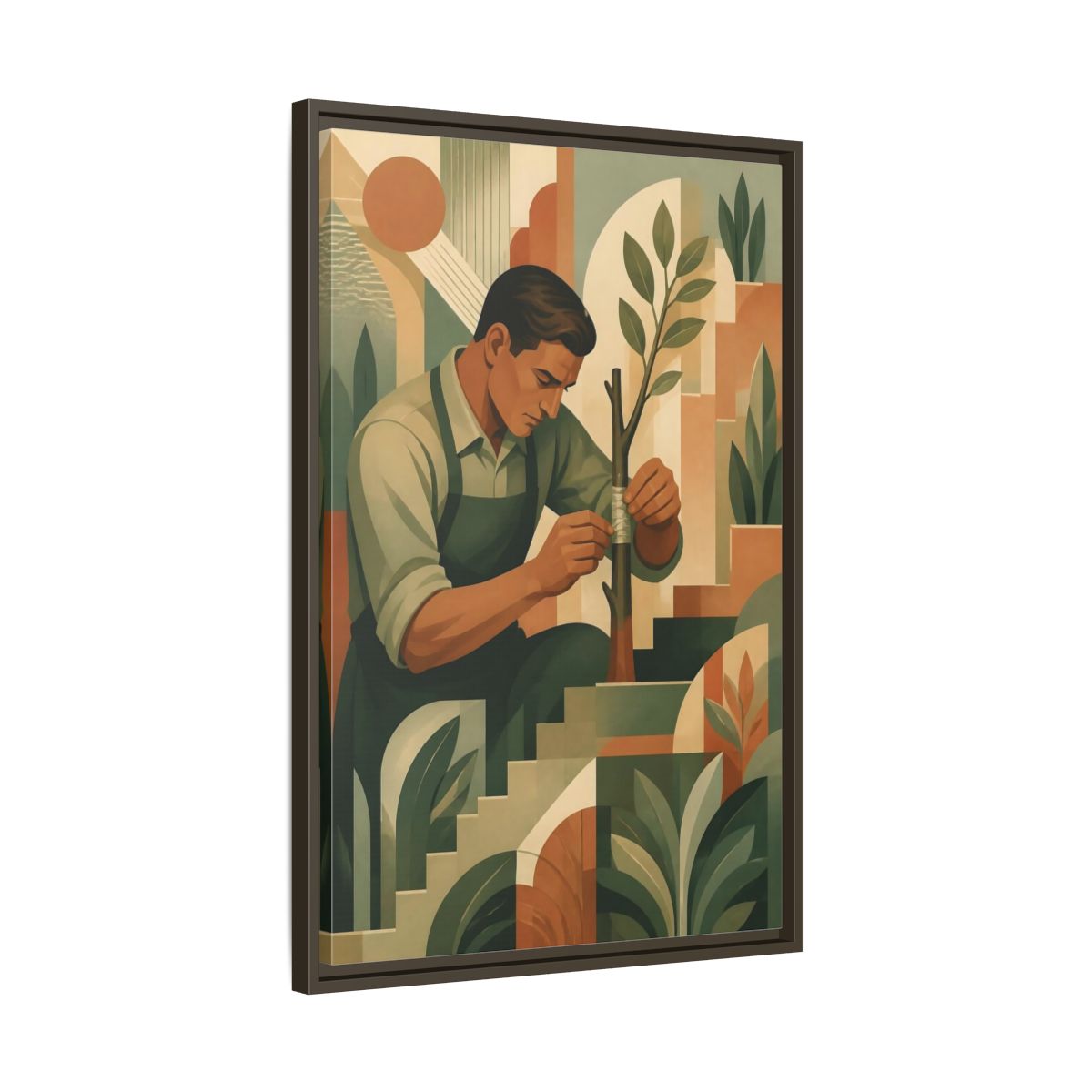 Side Mockup 11. Gardener Motivation Scene shown as framed canvas print