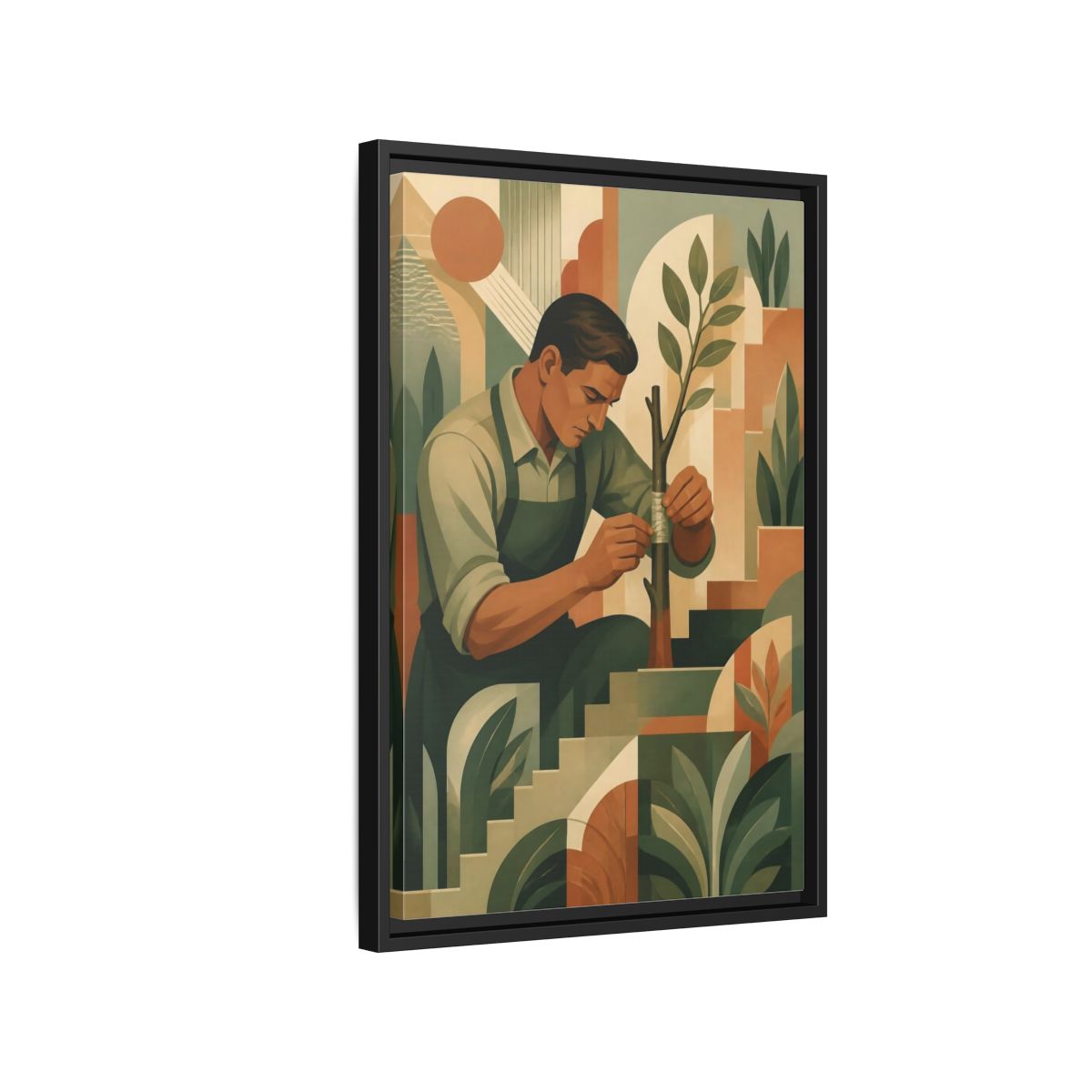 Side Mockup 3. Gardener Motivation Scene shown as framed canvas print