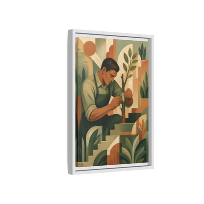 Side Mockup 4. Gardener Motivation Scene shown as framed canvas print