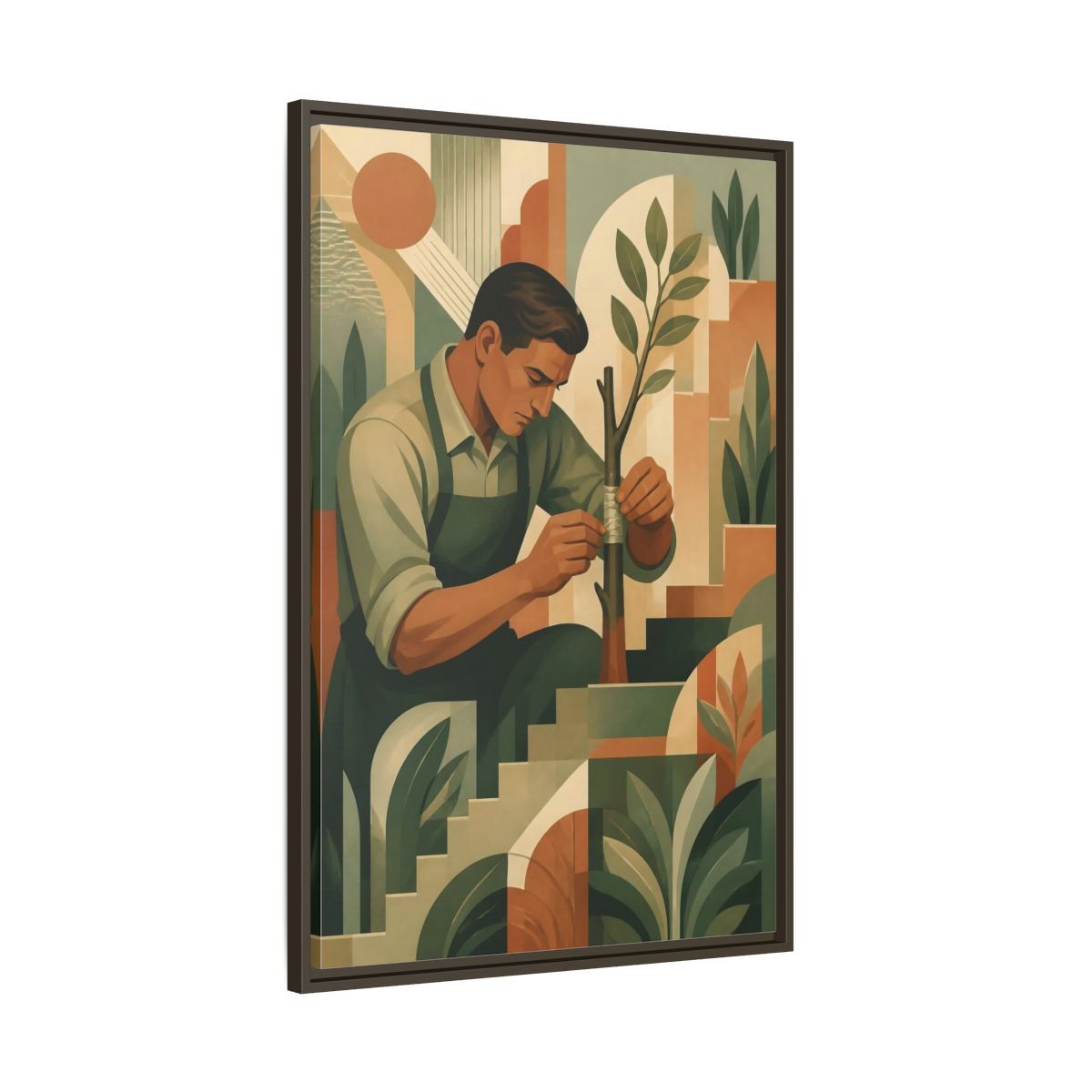 Main Mockup. Gardener Motivation Scene shown as framed canvas print