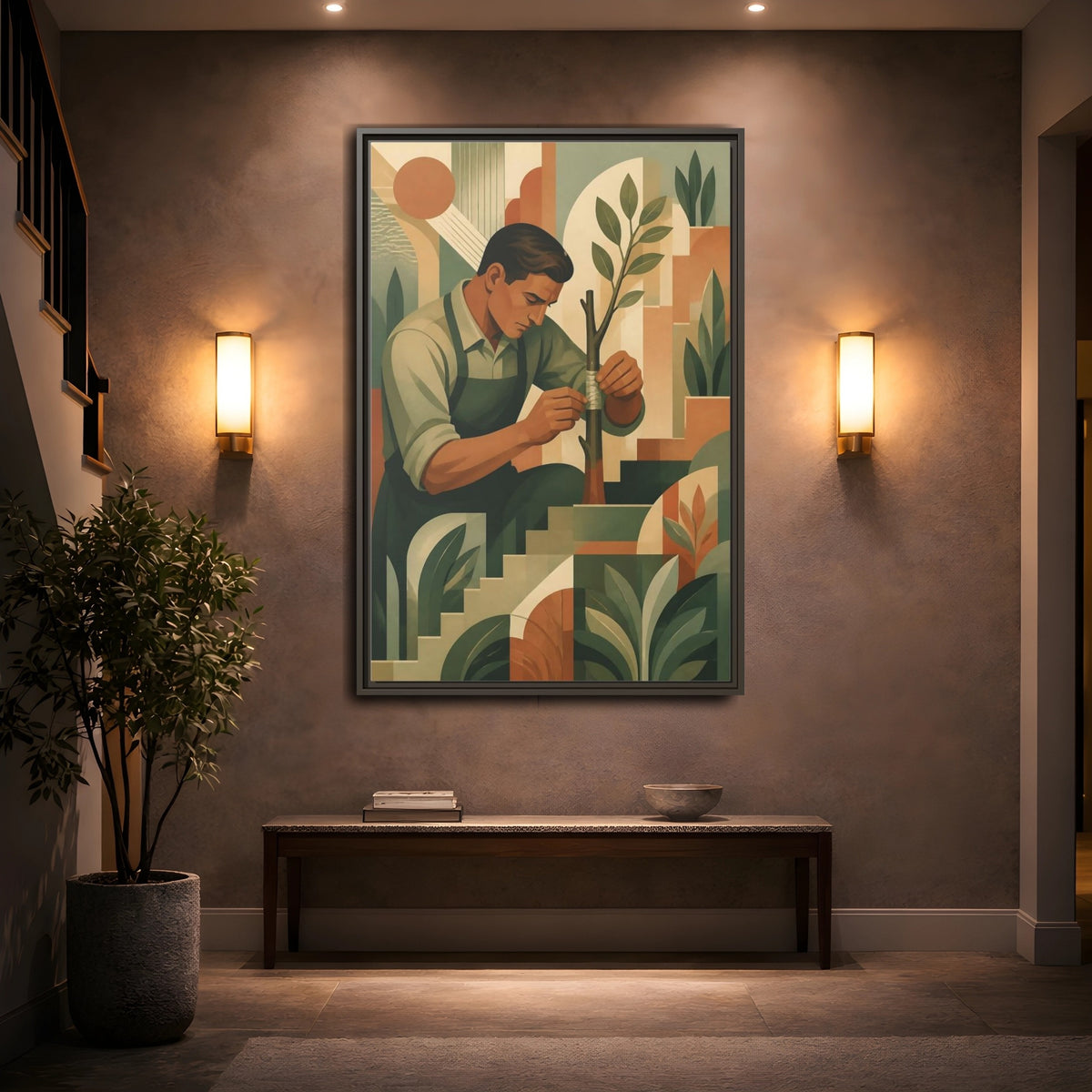 Mockup 2. Gardener Motivation Scene shown as framed canvas print