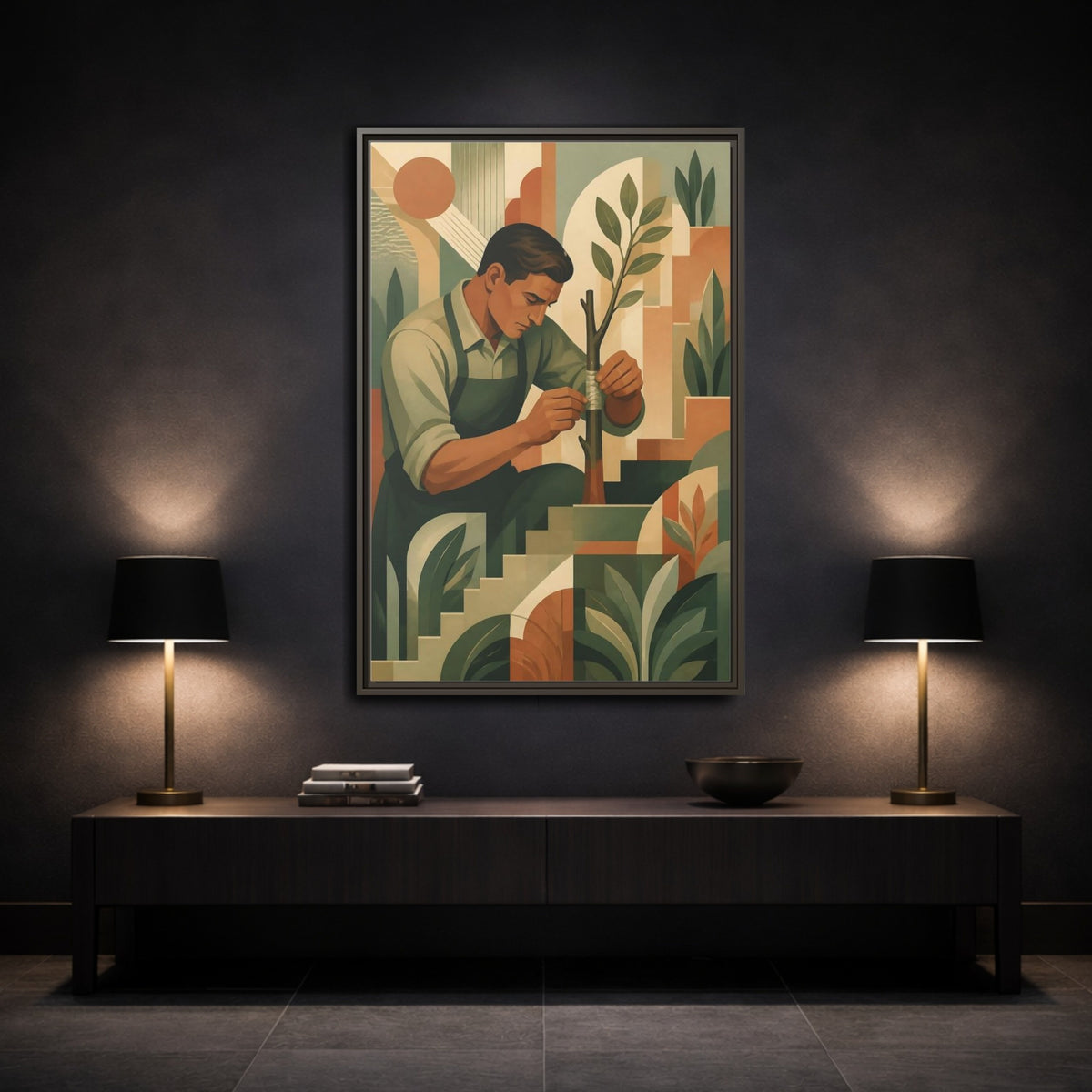 Mockup 3. Gardener Motivation Scene shown as framed canvas print