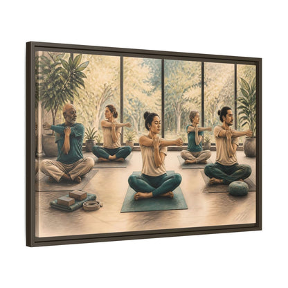 Side Mockup 11. Gentle Yoga Group Stretch shown as framed canvas print