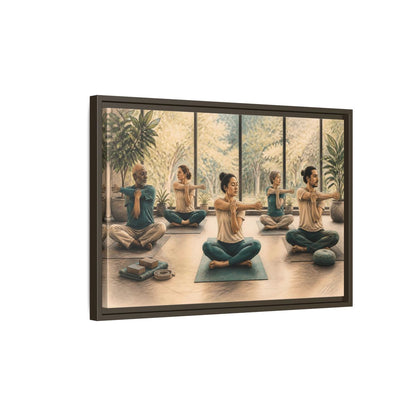 Side Mockup 2. Gentle Yoga Group Stretch shown as framed canvas print