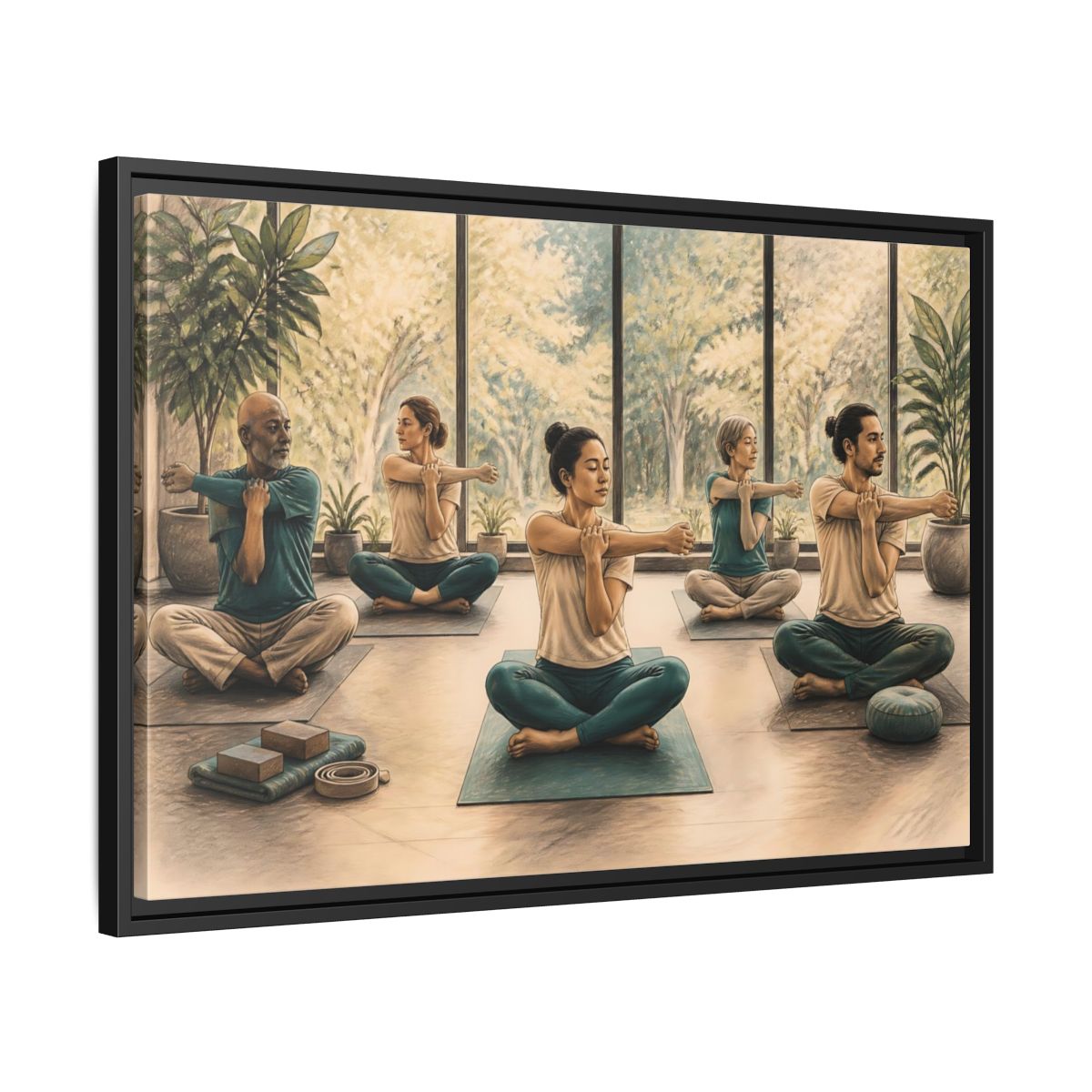 Side Mockup 14. Gentle Yoga Group Stretch shown as framed canvas print