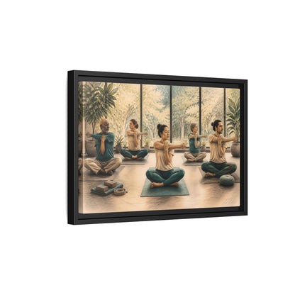 Side Mockup 6. Gentle Yoga Group Stretch shown as framed canvas print