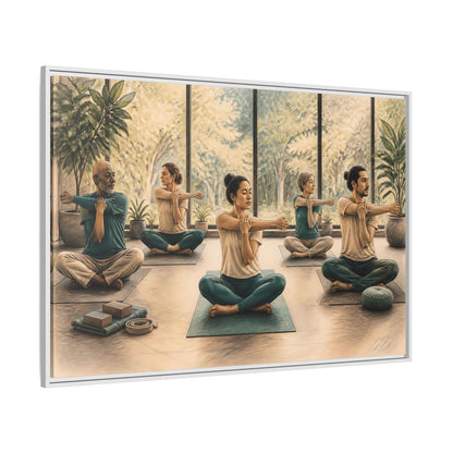 Side Mockup 7. Gentle Yoga Group Stretch shown as framed canvas print