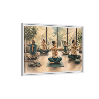 Side Mockup 1. Gentle Yoga Group Stretch shown as framed canvas print