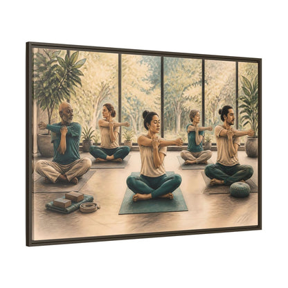 Side Mockup 8. Gentle Yoga Group Stretch shown as framed canvas print