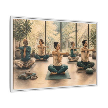 Side Mockup 9. Gentle Yoga Group Stretch shown as framed canvas print