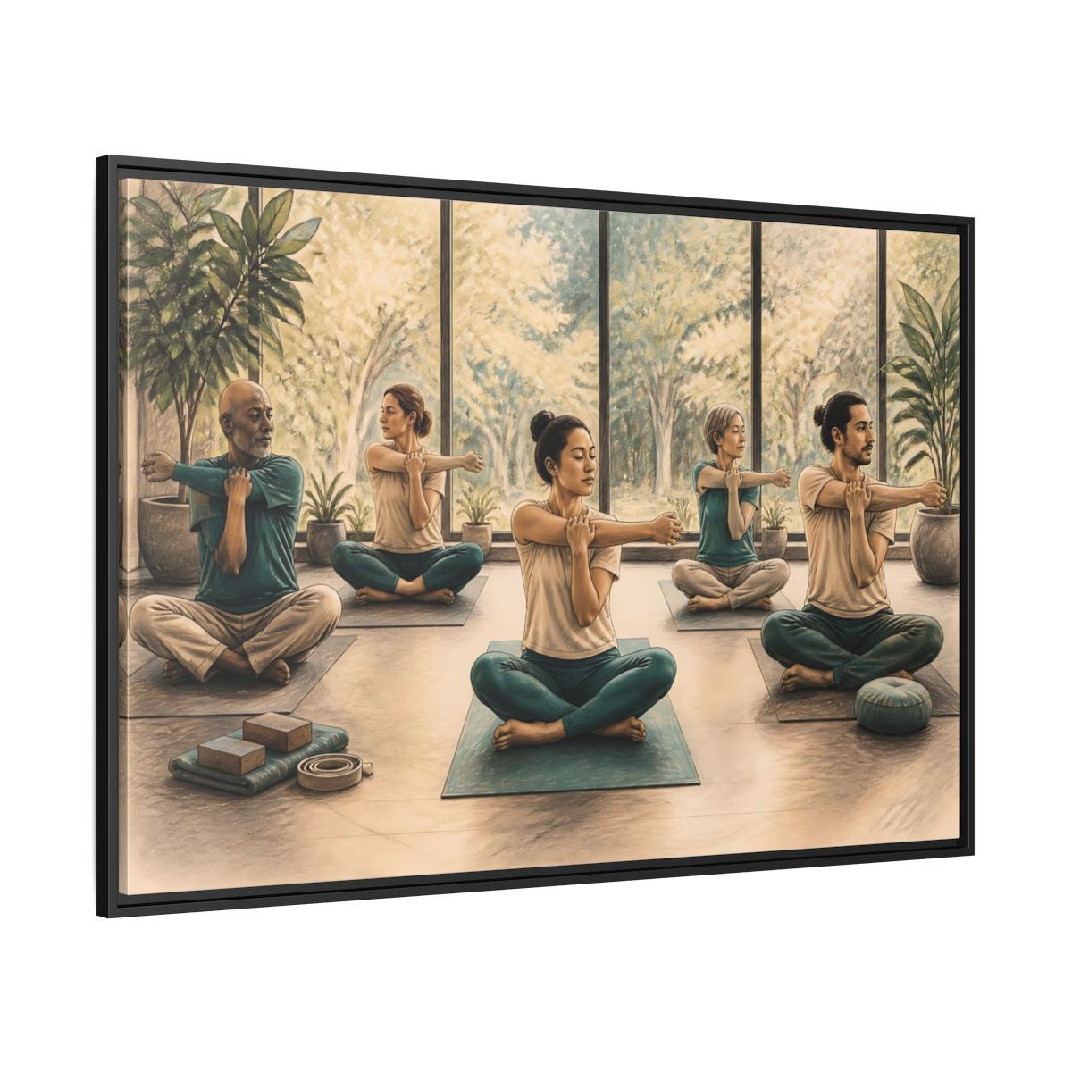 Side Mockup 12. Gentle Yoga Group Stretch shown as framed canvas print