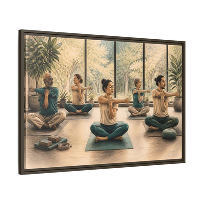Main Mockup. Gentle Yoga Group Stretch shown as framed canvas print