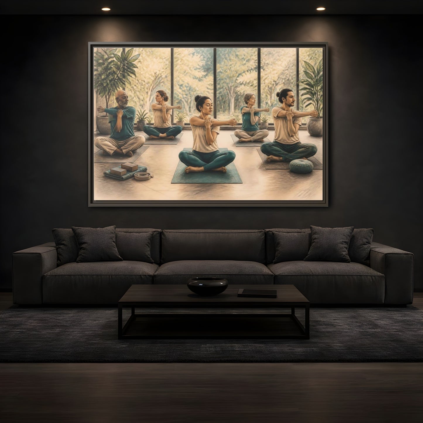 Mockup 3. Gentle Yoga Group Stretch shown as framed canvas print