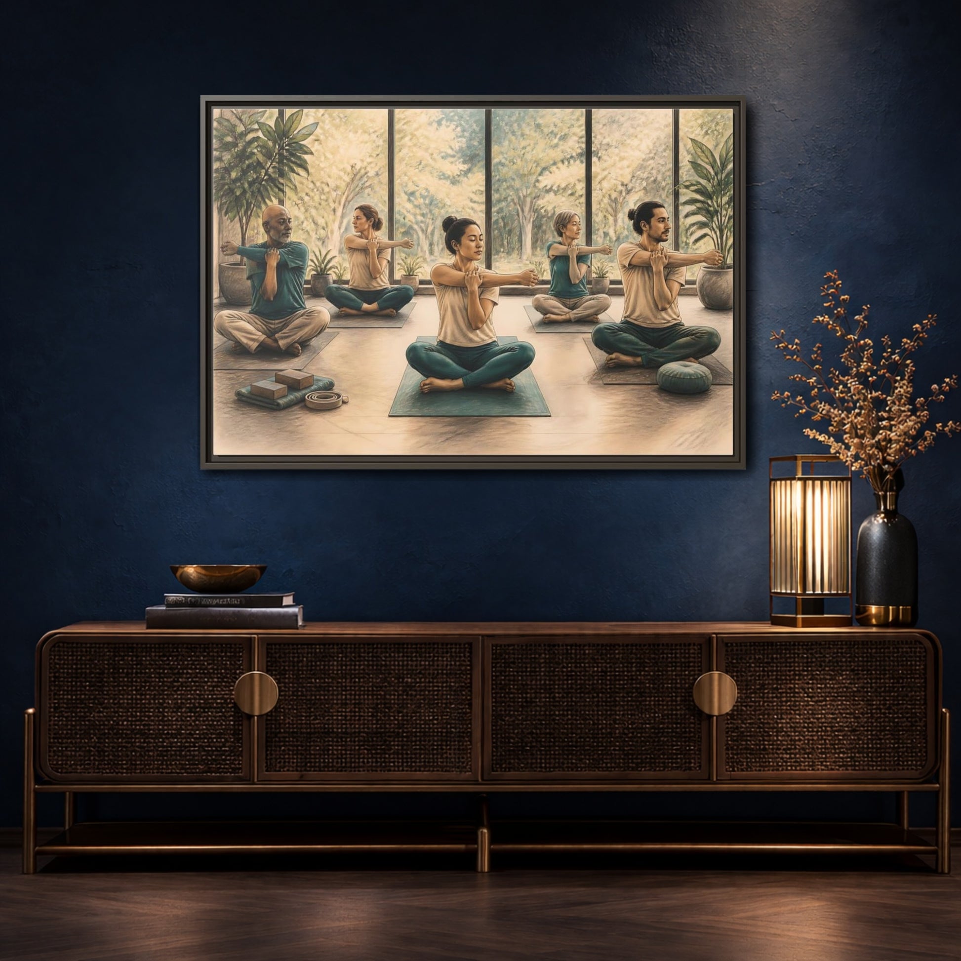 Mockup 4. Gentle Yoga Group Stretch shown as framed canvas print