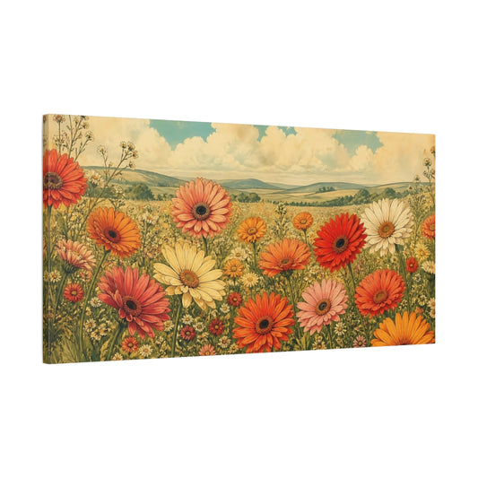Main Mockup. Gerbera Meadow In Bloom shown as canvas print